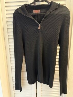 Trevero Men’s Black Ribbed Half-Zip 100% Cashmere Sweater